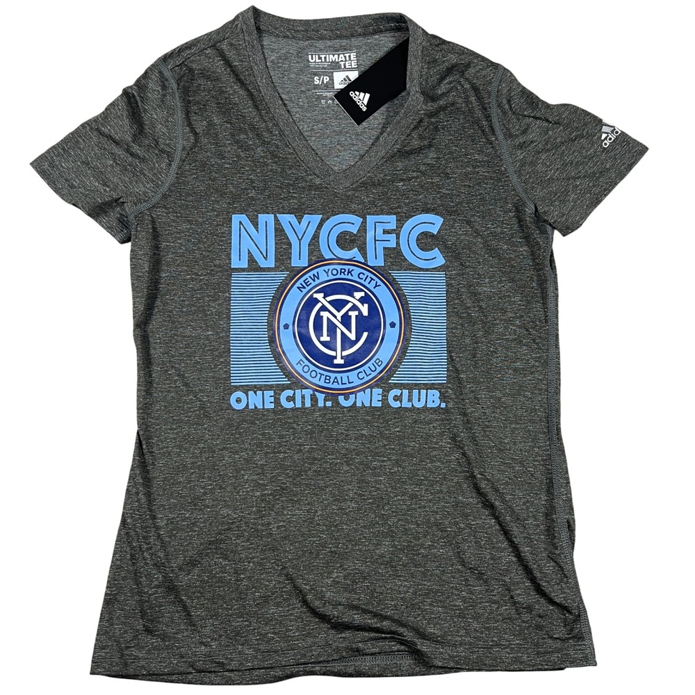 Adidas NYCFC Ultimate Tee Gray‎ V Neck Short Sleeve T Shirt Womens Small
